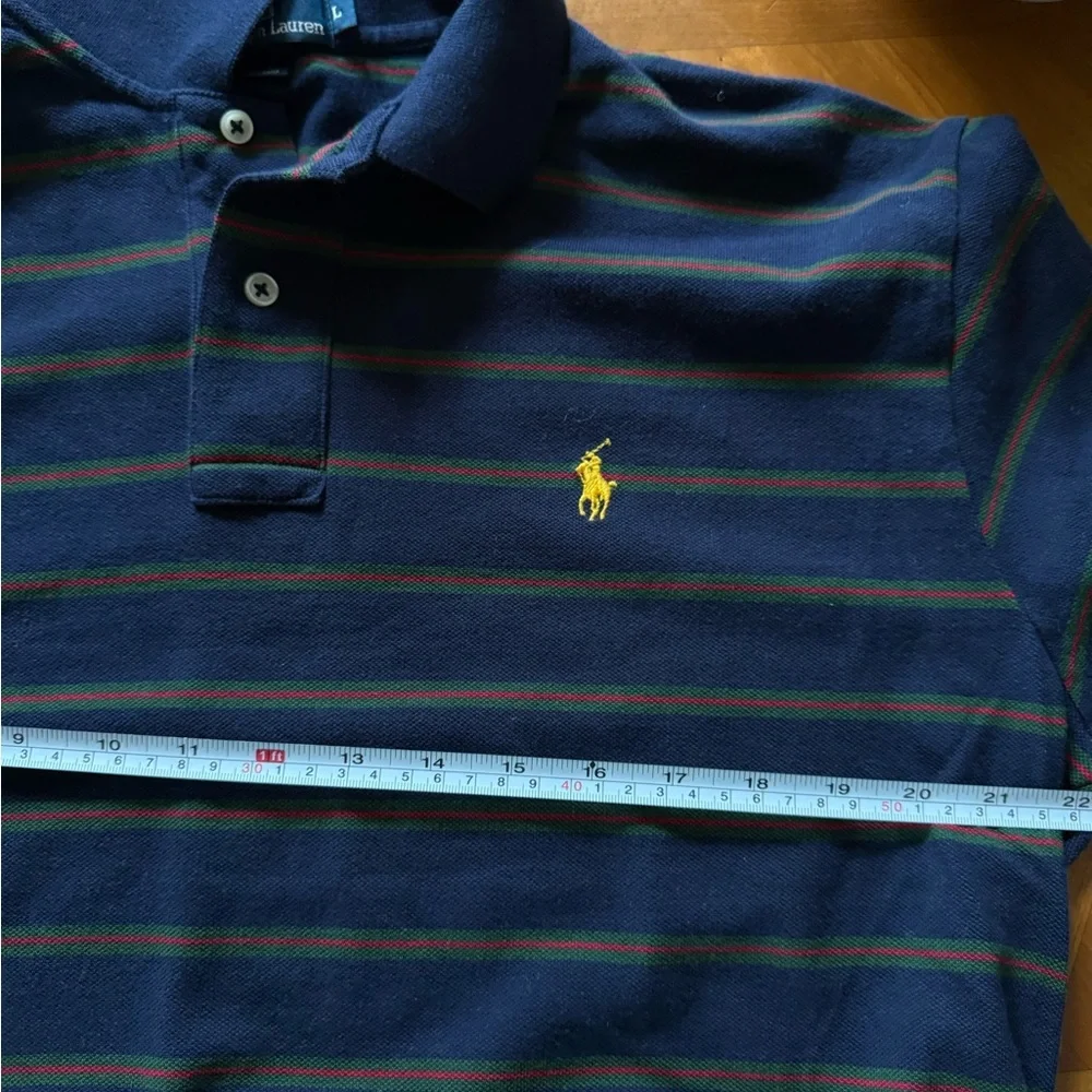 Vintage 90s Polo by Ralph Lauren Men's Long-Sleeve Navy Stripe Polo